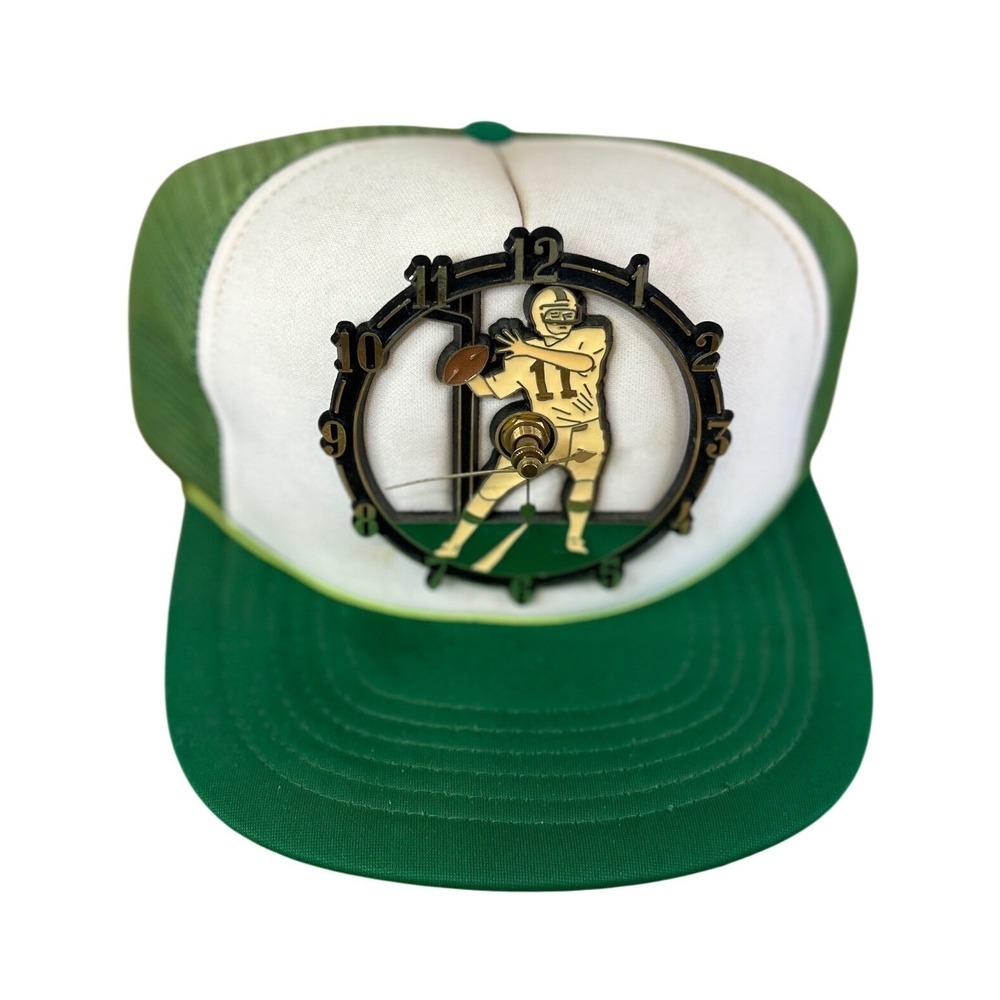 Vintage Football Quarterback Clock Trucker Hat Snapback Adjustable‎ Green White